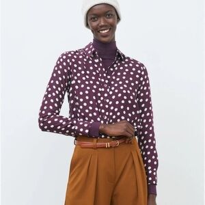 Pure Collection New w Tag Washed Silk Shirt in Merlot Blurred Spots Sz 4